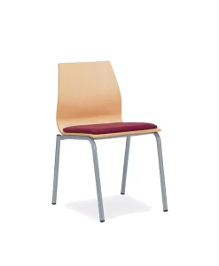 Dama – Silla 4 patas en madera sin brazos con asiento tapizado