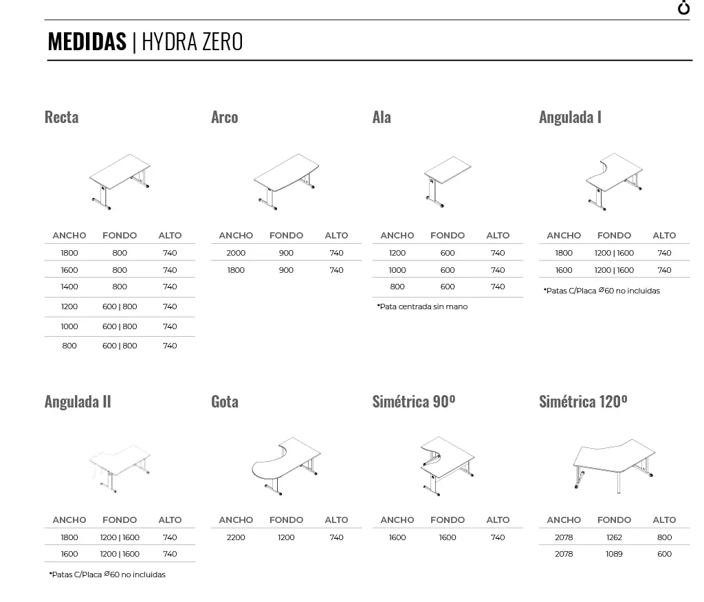 Mesa Hydra Zero - Modelos